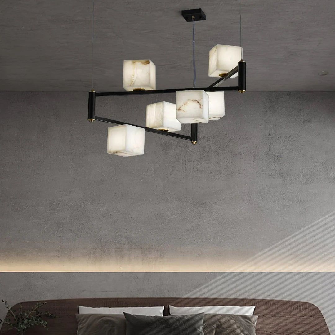 Simple Alabaster Square Box Chandelier - Nuvé
