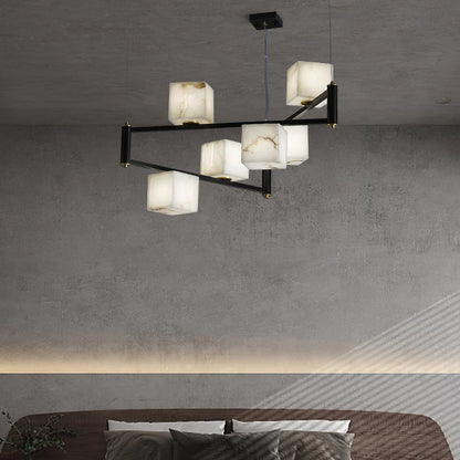 Simple Alabaster Square Box Chandelier - Nuvé