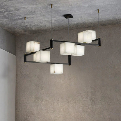 Simple Alabaster Square Box Chandelier - Nuvé