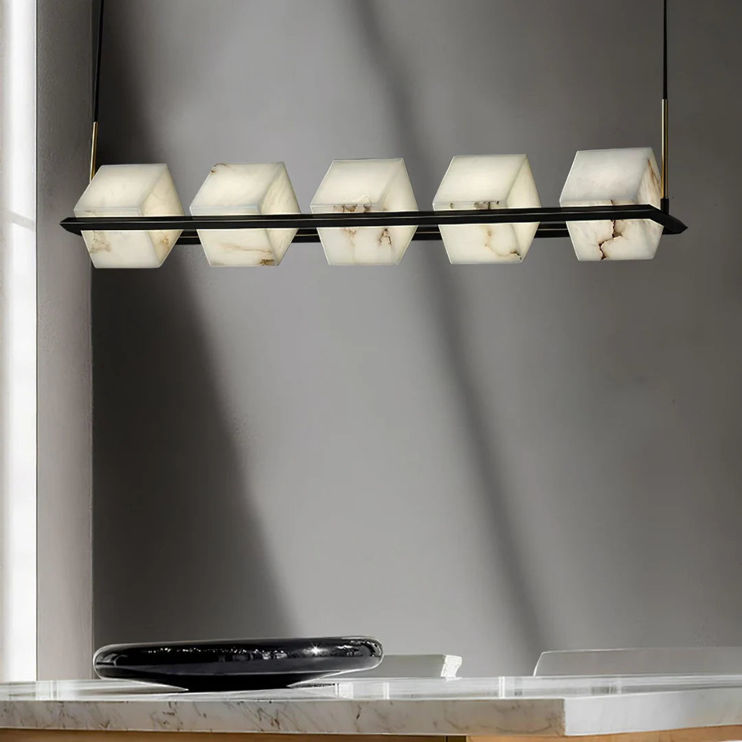 Simple Alabaster Square Box Chandelier - Nuvé