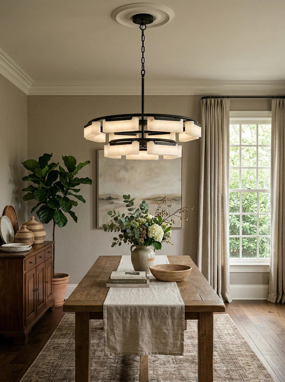 Rectangle Fusion Alabaster Chandelier
