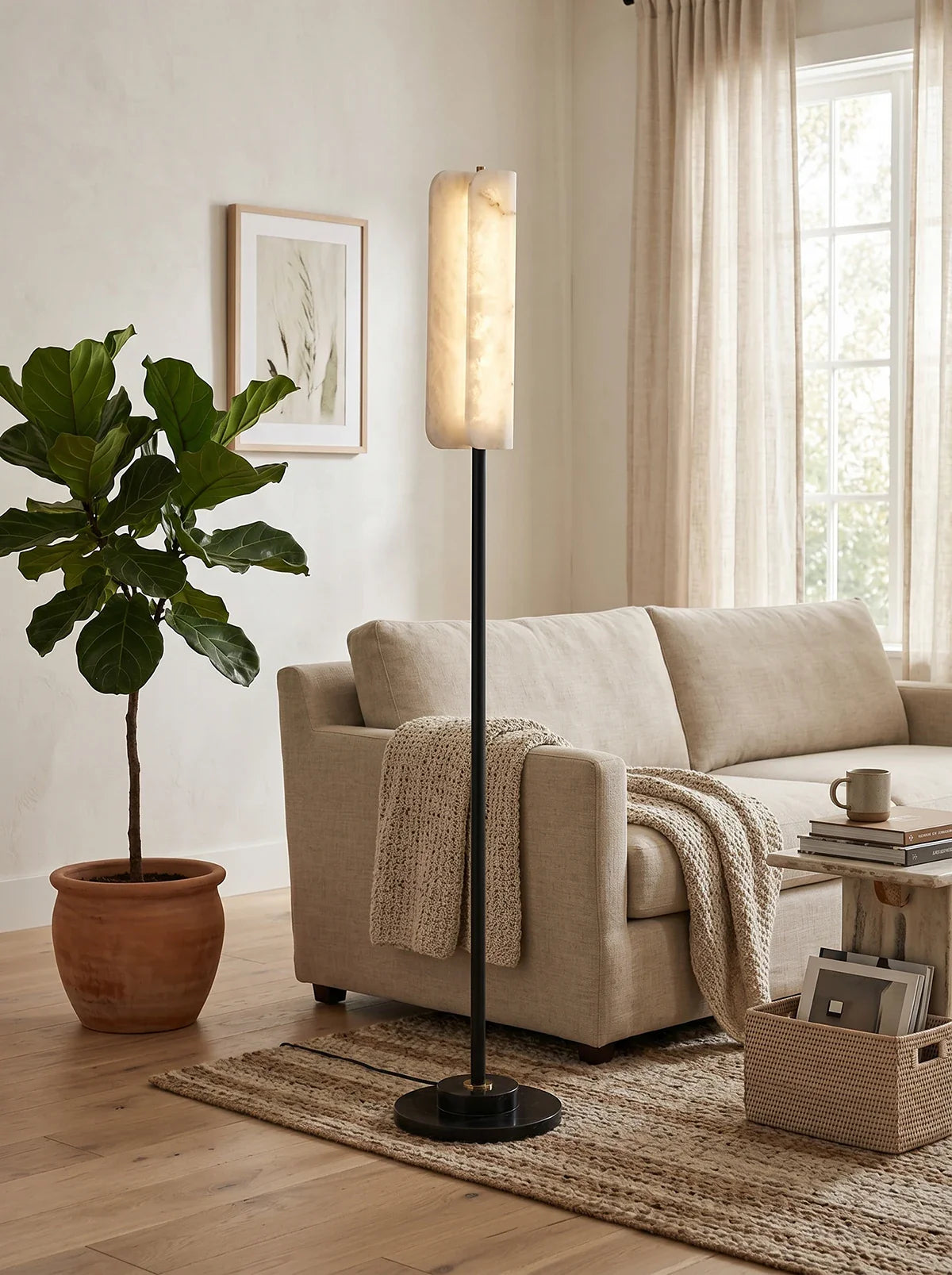 Alabaster Years Black Marble Floor Lamp