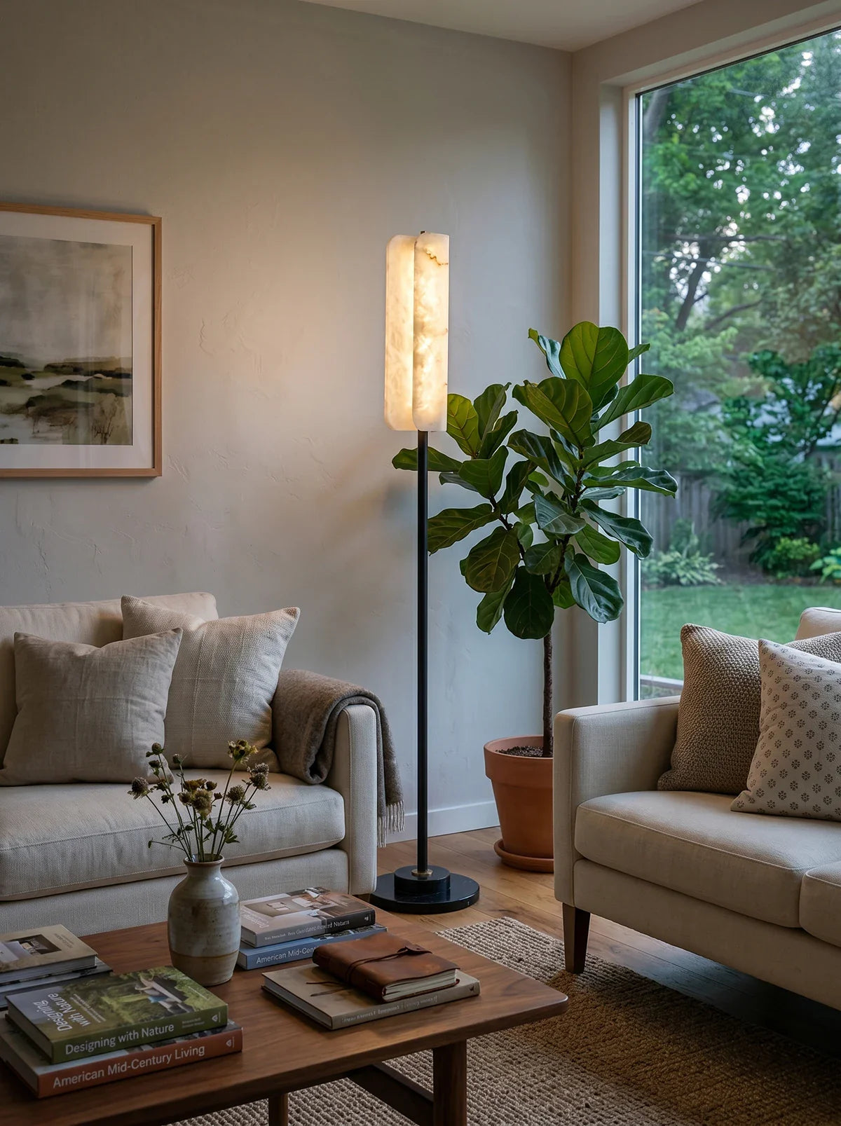 Alabaster Years Black Marble Floor Lamp