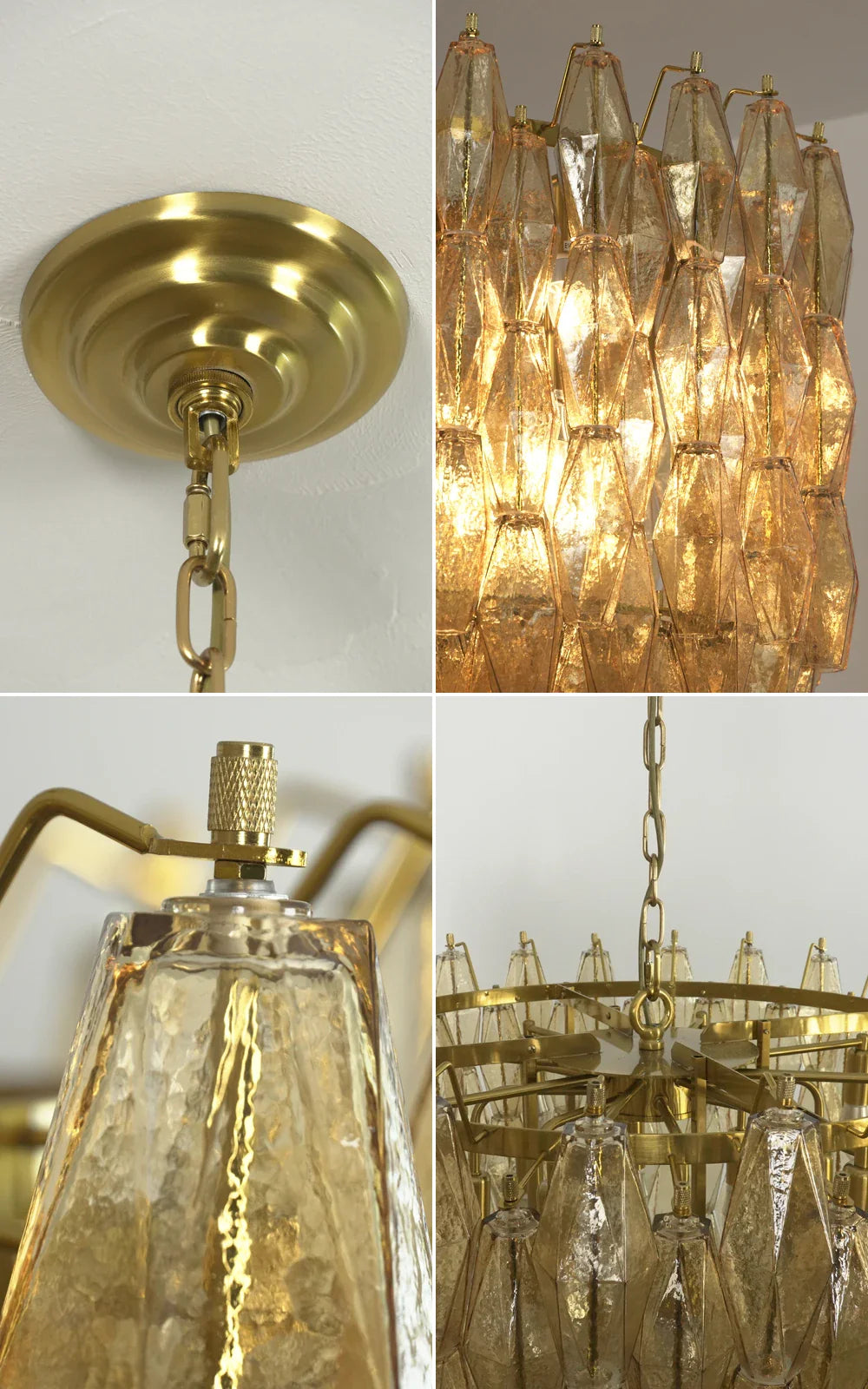 Amber Glass Prism Murano Style Chandelier