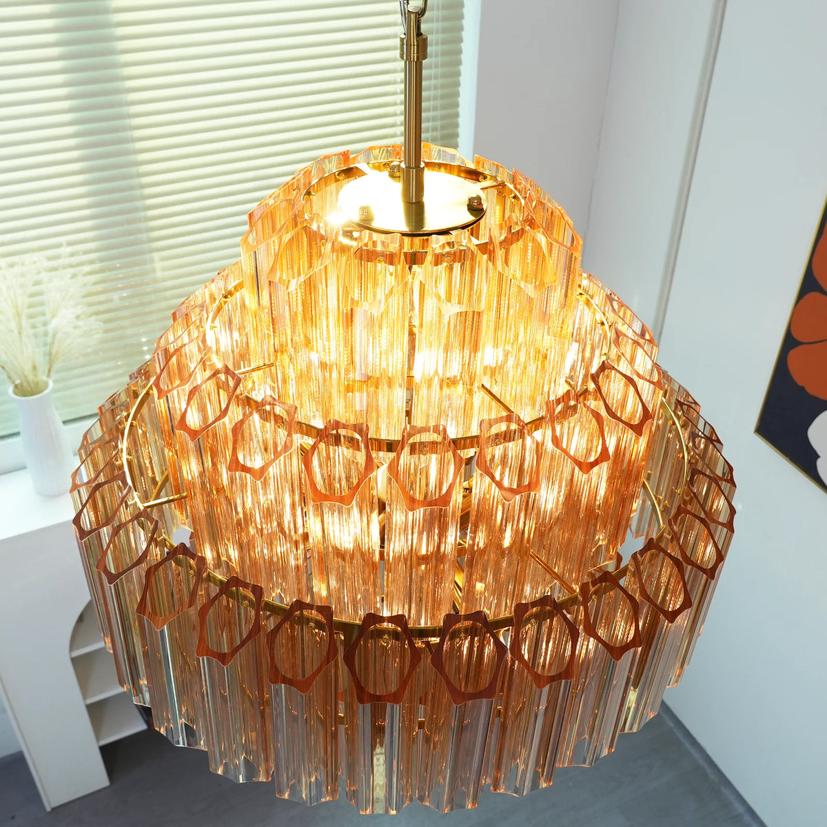 Aurelie Amber Prism Tiered Chandelier