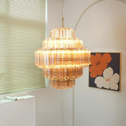Aurelie Amber Prism Tiered Chandelier