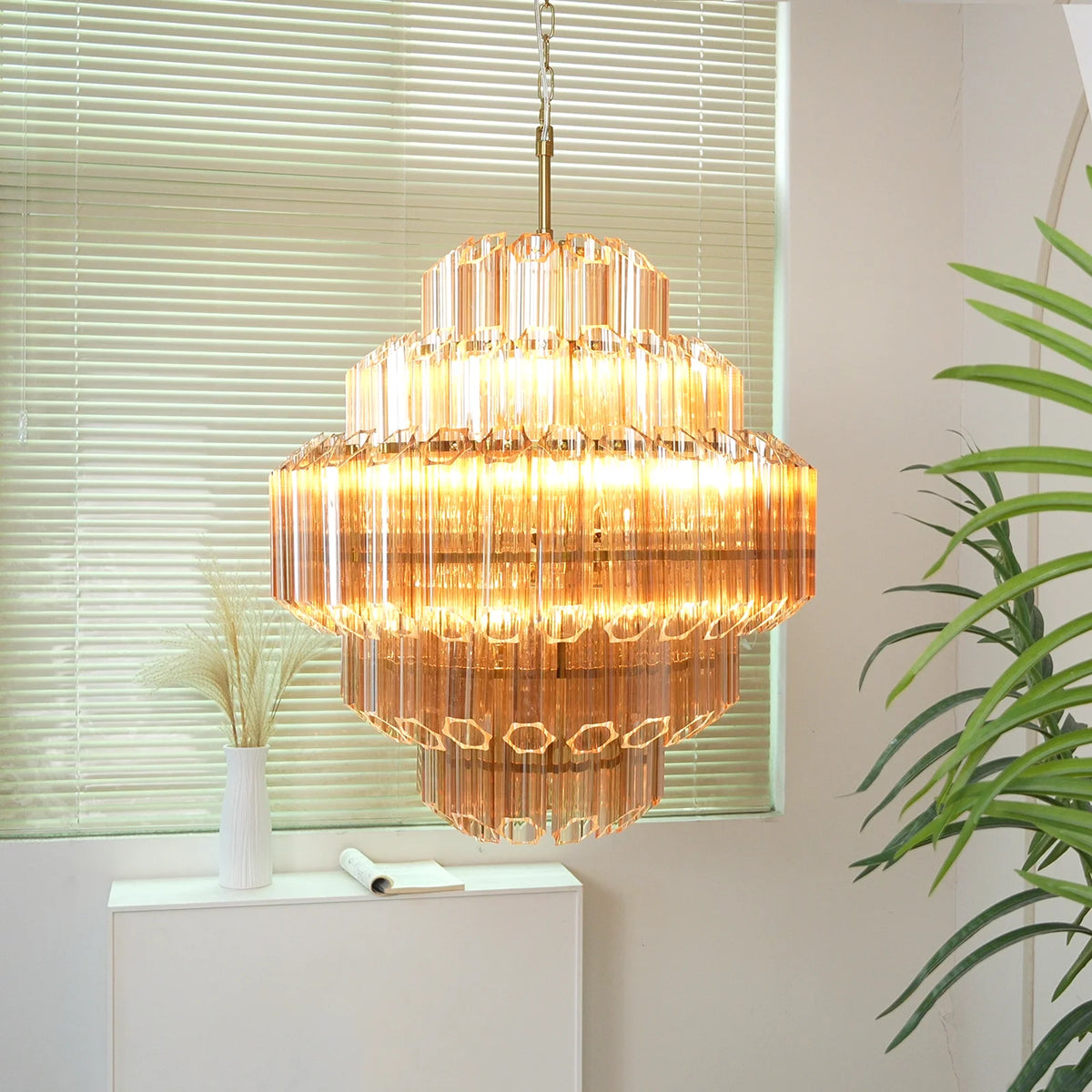 Aurelie Amber Prism Tiered Chandelier