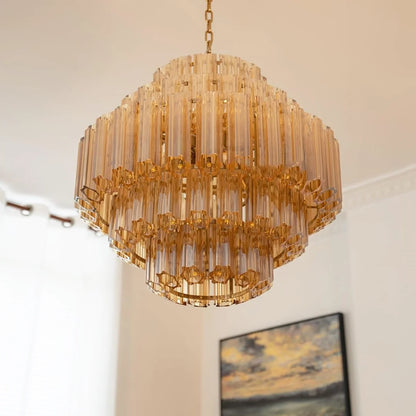 Aurelie Amber Prism Tiered Chandelier