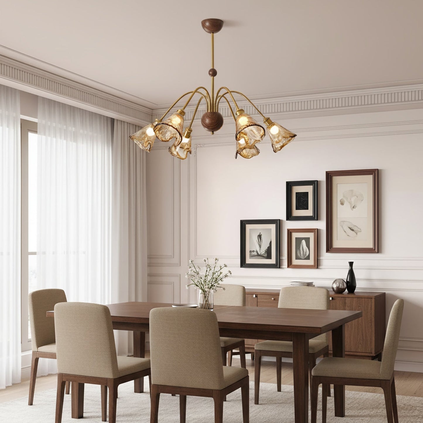 Amber Wavy Glass Floral Chandelier - Nuvé