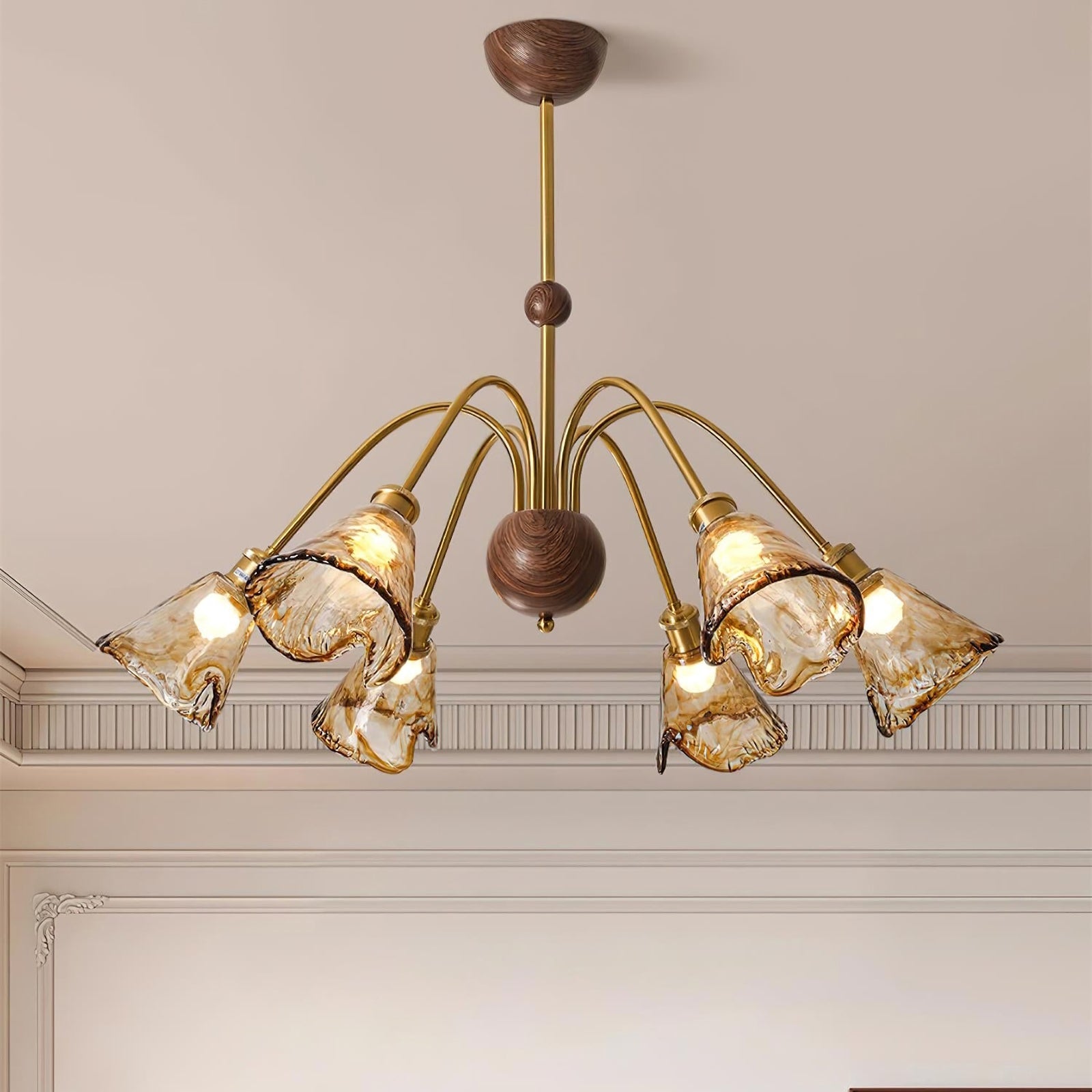 Amber Wavy Glass Floral Chandelier - Nuvé