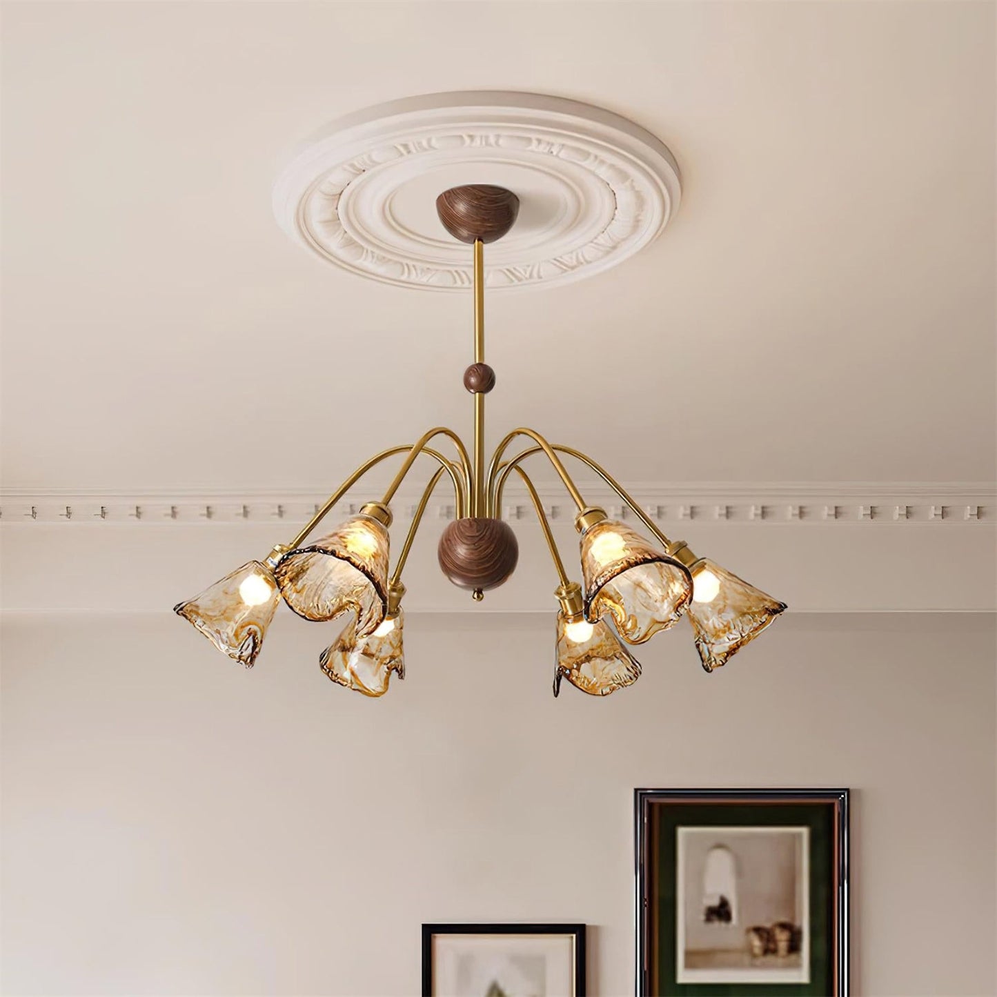 Amber Wavy Glass Floral Chandelier - Nuvé