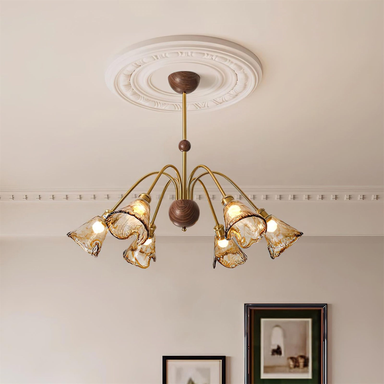 Amber Wavy Glass Floral Chandelier - Nuvé