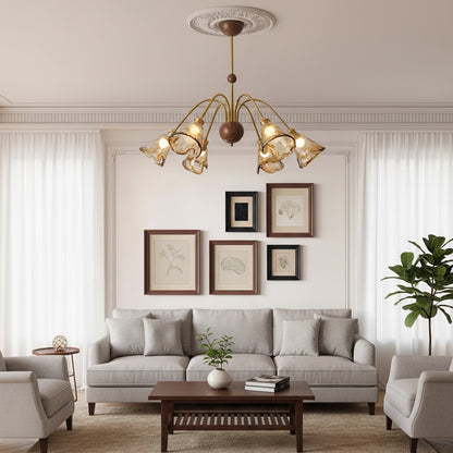 Amber Wavy Glass Floral Chandelier - Nuvé