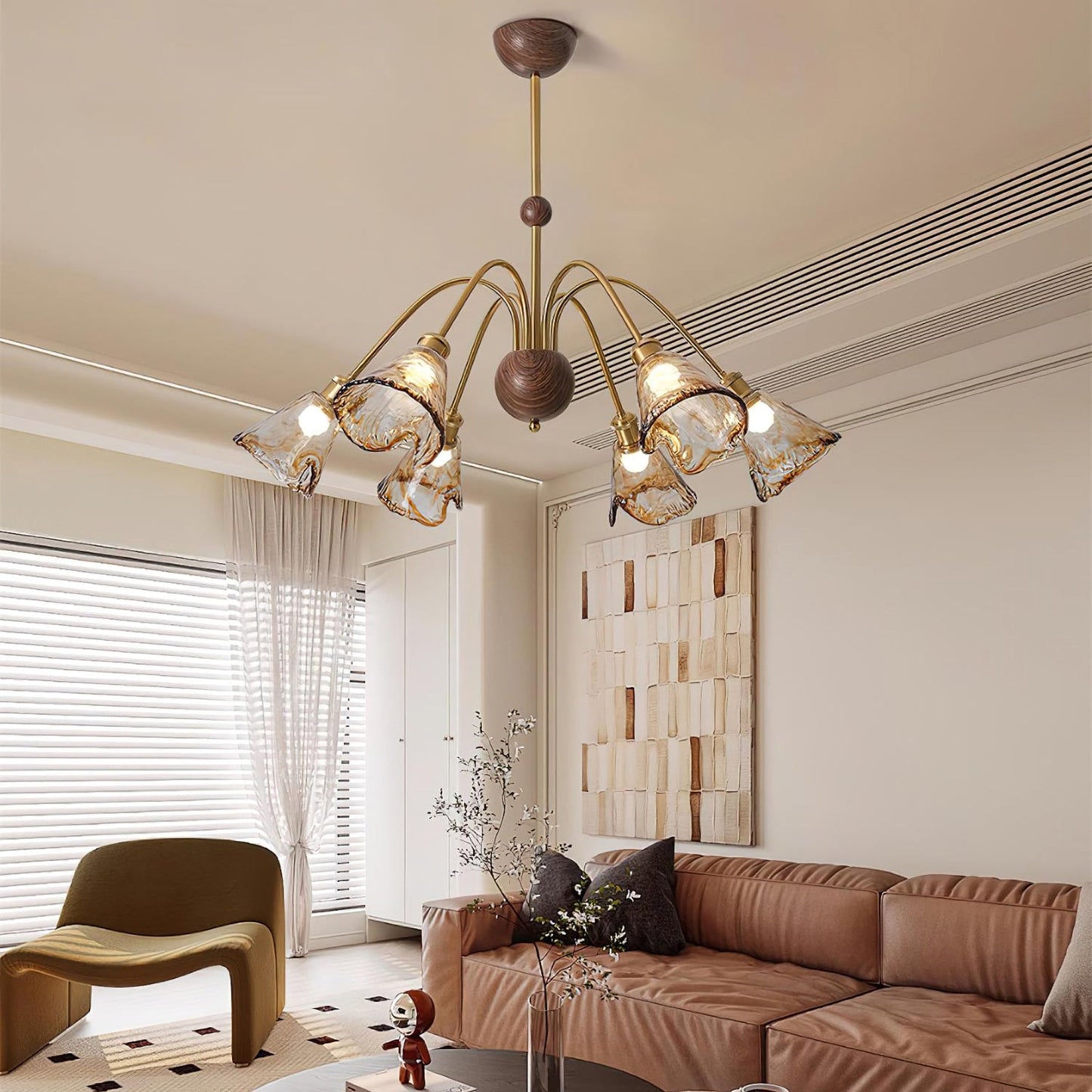 Amber Wavy Glass Floral Chandelier - Nuvé