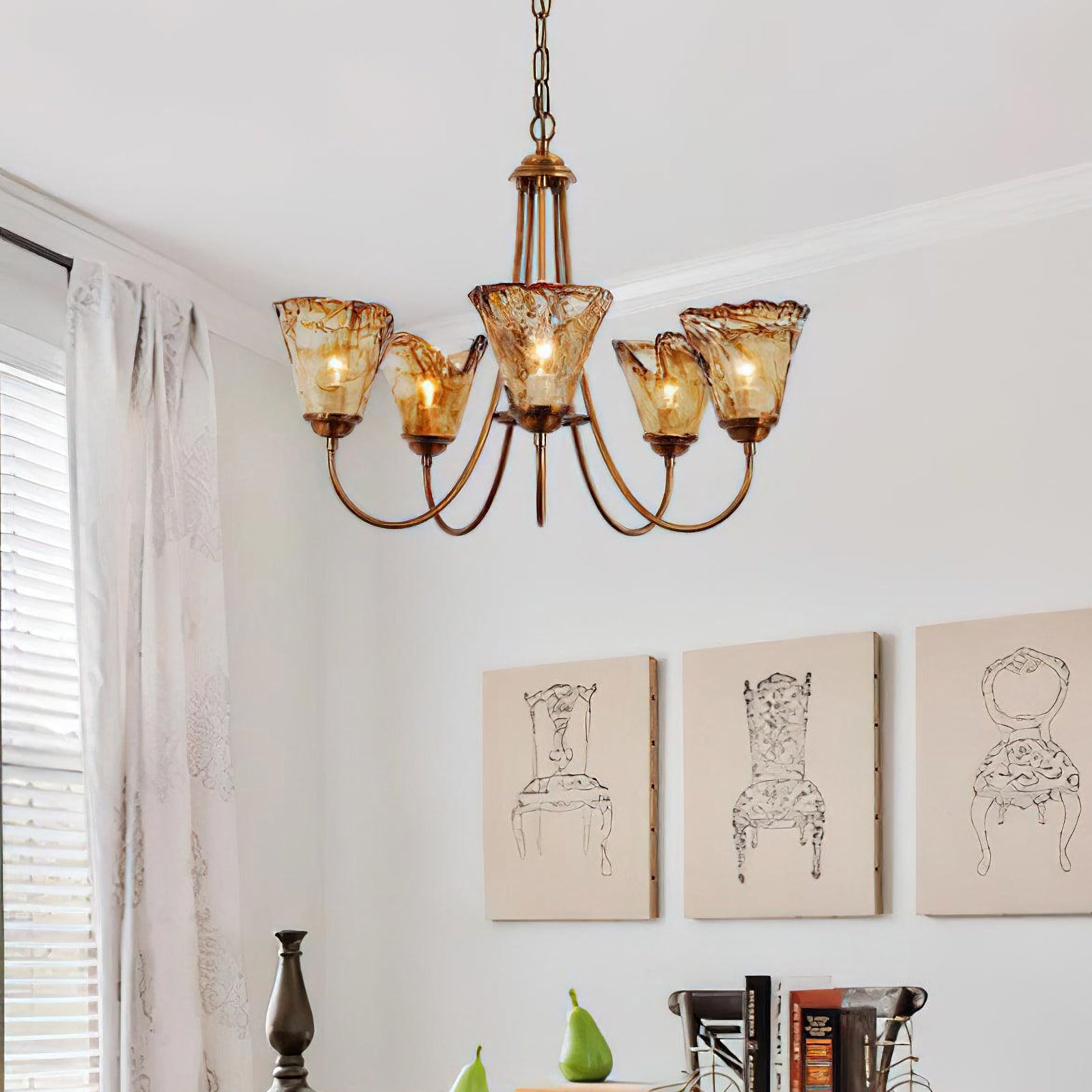 Amber Wavy Glass Chandelier - Nuvé