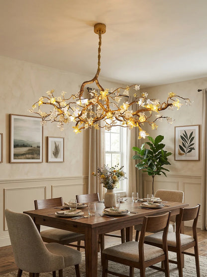 Aosta Branch glass flower chandelier by korewolamp featuring delicate glass flower designs on a branching frame.