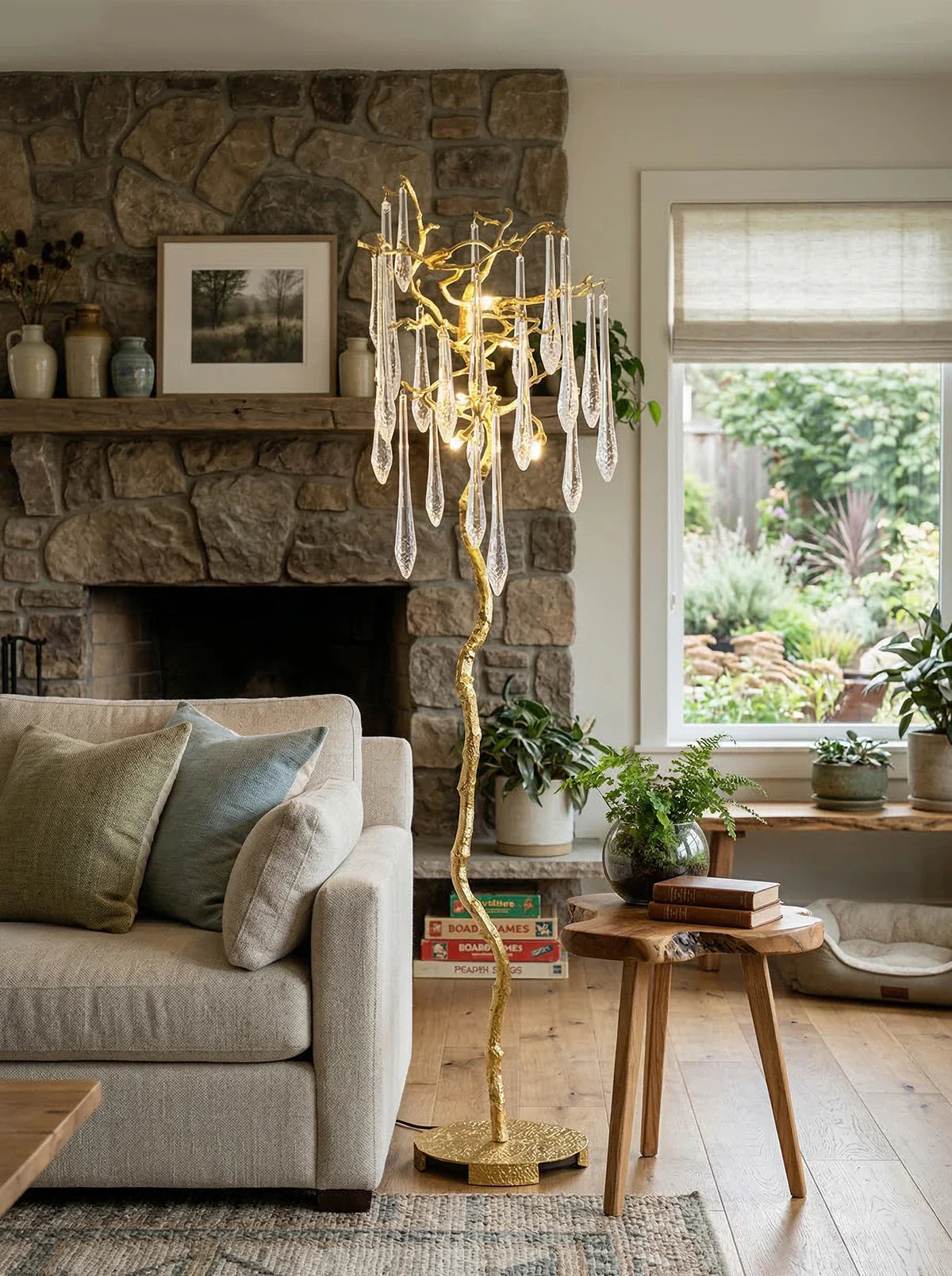 Korewolamp Aqua Babylonica floor lamp with a sculptural aqua-colored ceramic base and tall, modern design for stylish lighting.