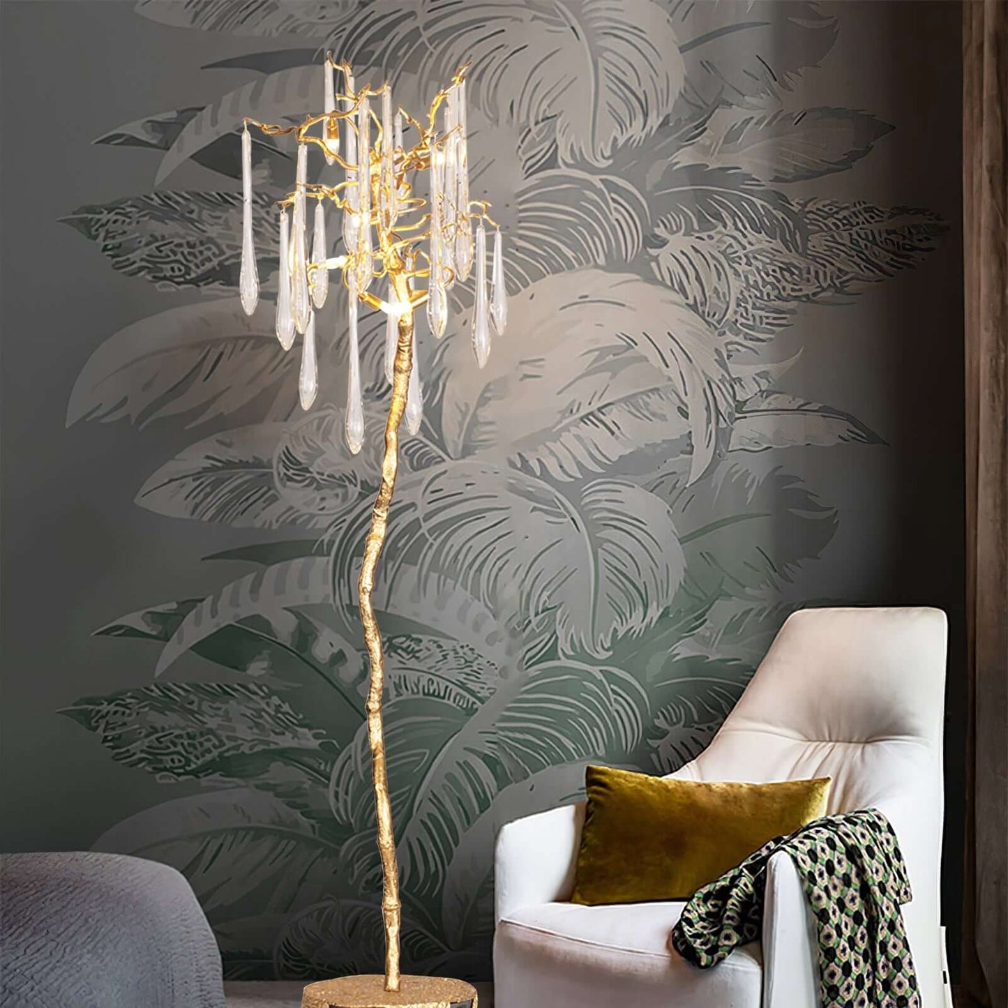 Aqua Babylonica floor lamp by korewolamp with a flowing, aquatic-inspired design and slender stand in a modern living space.