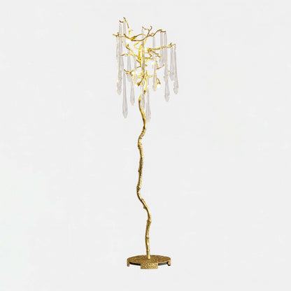 Korewolamp Aqua Babylonica floor lamp with a sculptural blue glass base and sleek metal stand in a modern living space