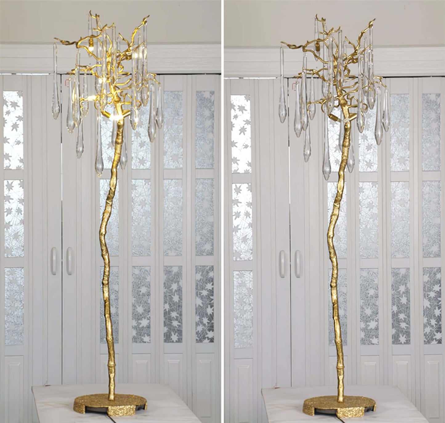 Korewolamp Aqua Babylonica floor lamp with a vibrant blue ceramic base and elegant design, standing tall with a white fabric shade