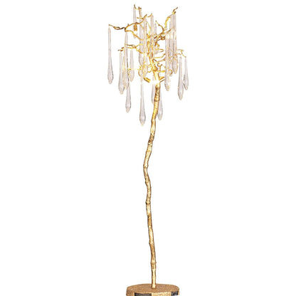 Aqua Babylonica floor lamp by korewolamp with a unique, sculptural blue glass shade and slim metal stand in a modern living room setting.