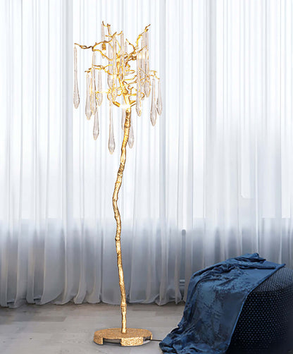 Korewolamp Aqua Babylonica floor lamp with a sleek, modern design featuring a blue glass shade and a sturdy metal base.