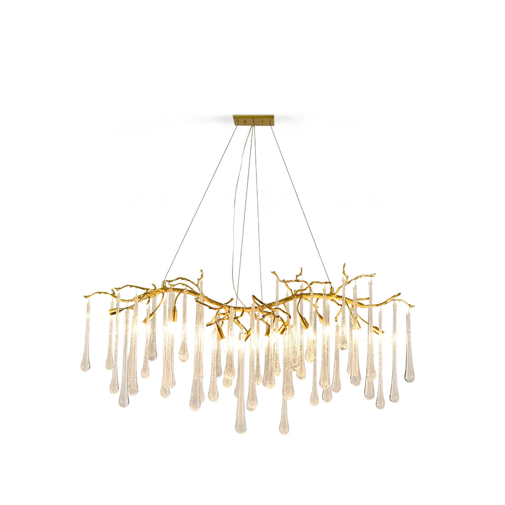 Korewolamp Aqua Makrama Chandelier featuring blue and white woven fiber design hanging in a modern interior.