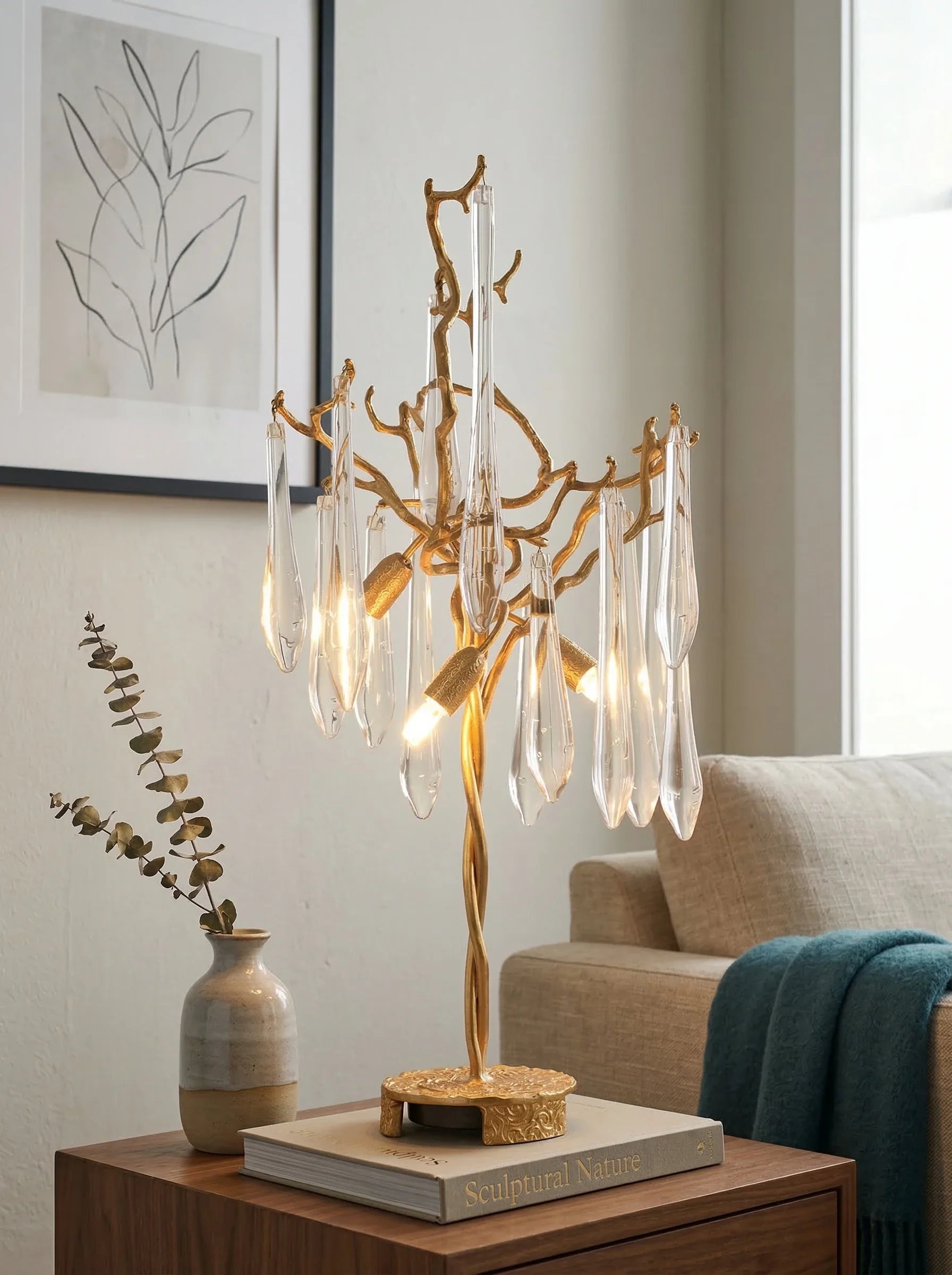 Aqua Willow Table Lamp by korewolamp with a ceramic base and fabric shade, perfect for modern living room or bedside decor.