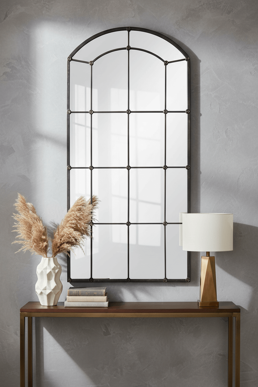 Arched Industrial Grid Wall Mirror - Nuvé