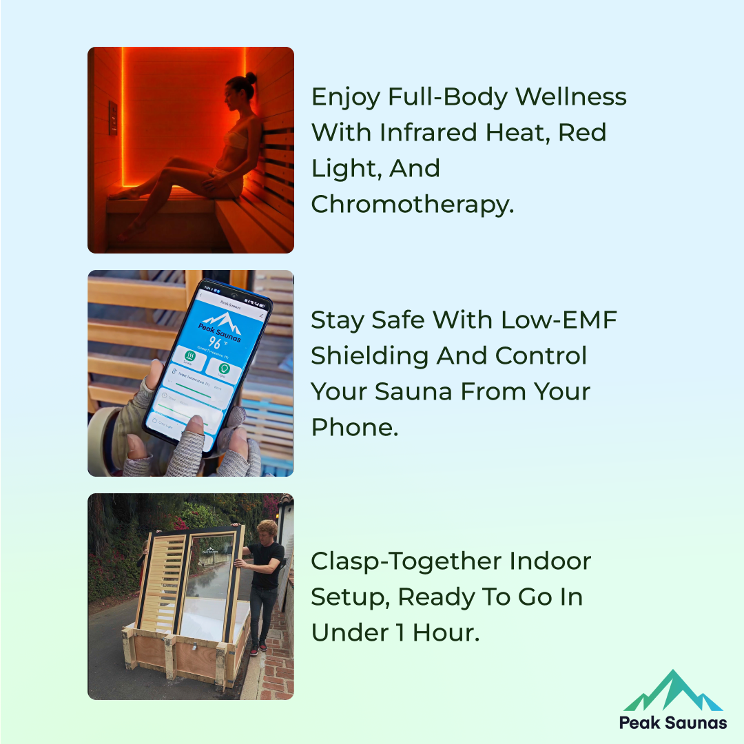 Peak Saunas Aspen Luxury 1-Person FAR Infrared Sauna with Smart WiFi App Control - Nuvé