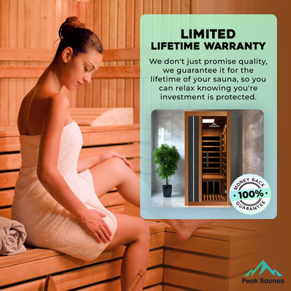 Peak Saunas Aspen Luxury 1-Person FAR Infrared Sauna with Smart WiFi App Control - Nuvé