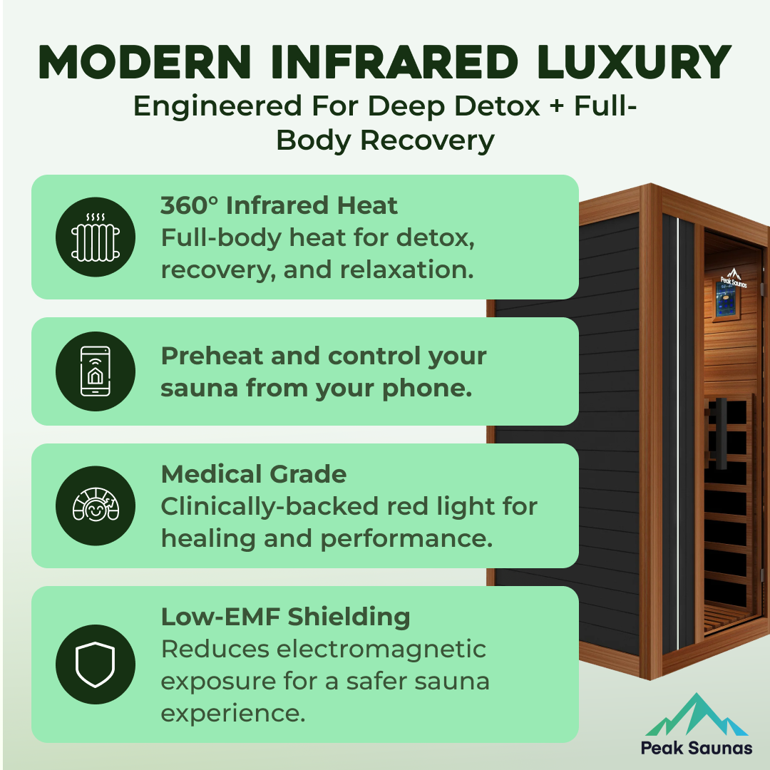 Peak Saunas Aspen Luxury 1-Person FAR Infrared Sauna with Smart WiFi App Control - Nuvé