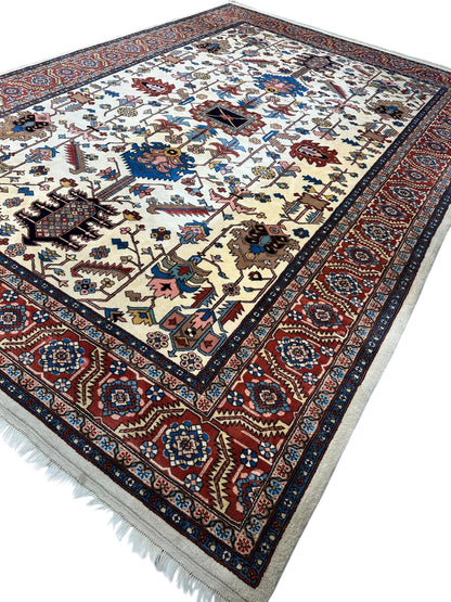 Hand-Knotted Vintage Afghani Serapi Wool Rug – 10'10" x 15'10" – Elegant Traditional Area Rug - Nuvé