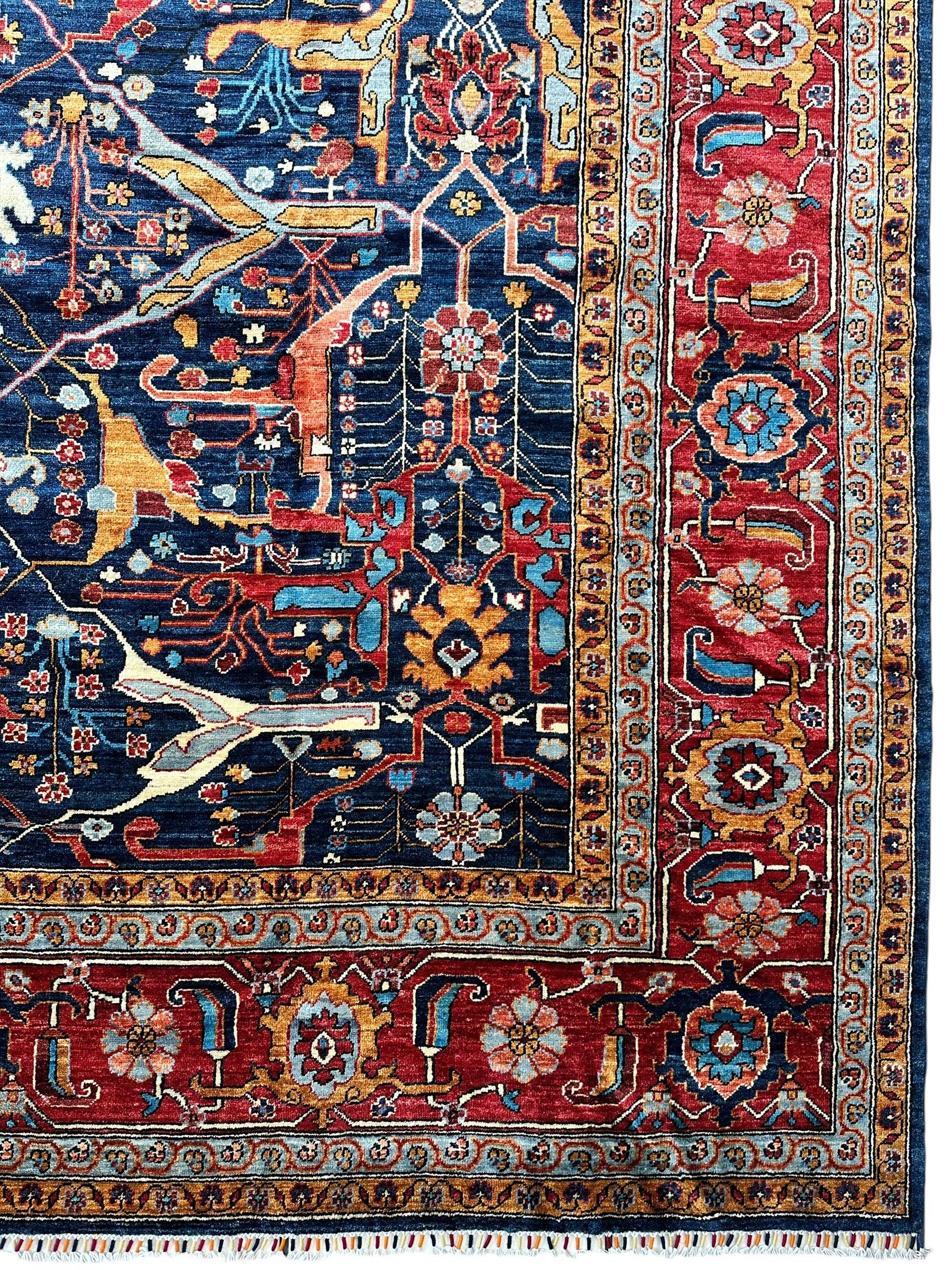 Hand-Knotted Afghani Bidjar Wool Rug – 9’x12’ – Intricate Geometric & Floral Motifs - Nuvé