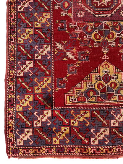 Dezgiri Anatolian Tribal Wool Rug – 5’x8’– Hand-Knotted Red Medallion Rug with Geometric Motifs - Nuvé