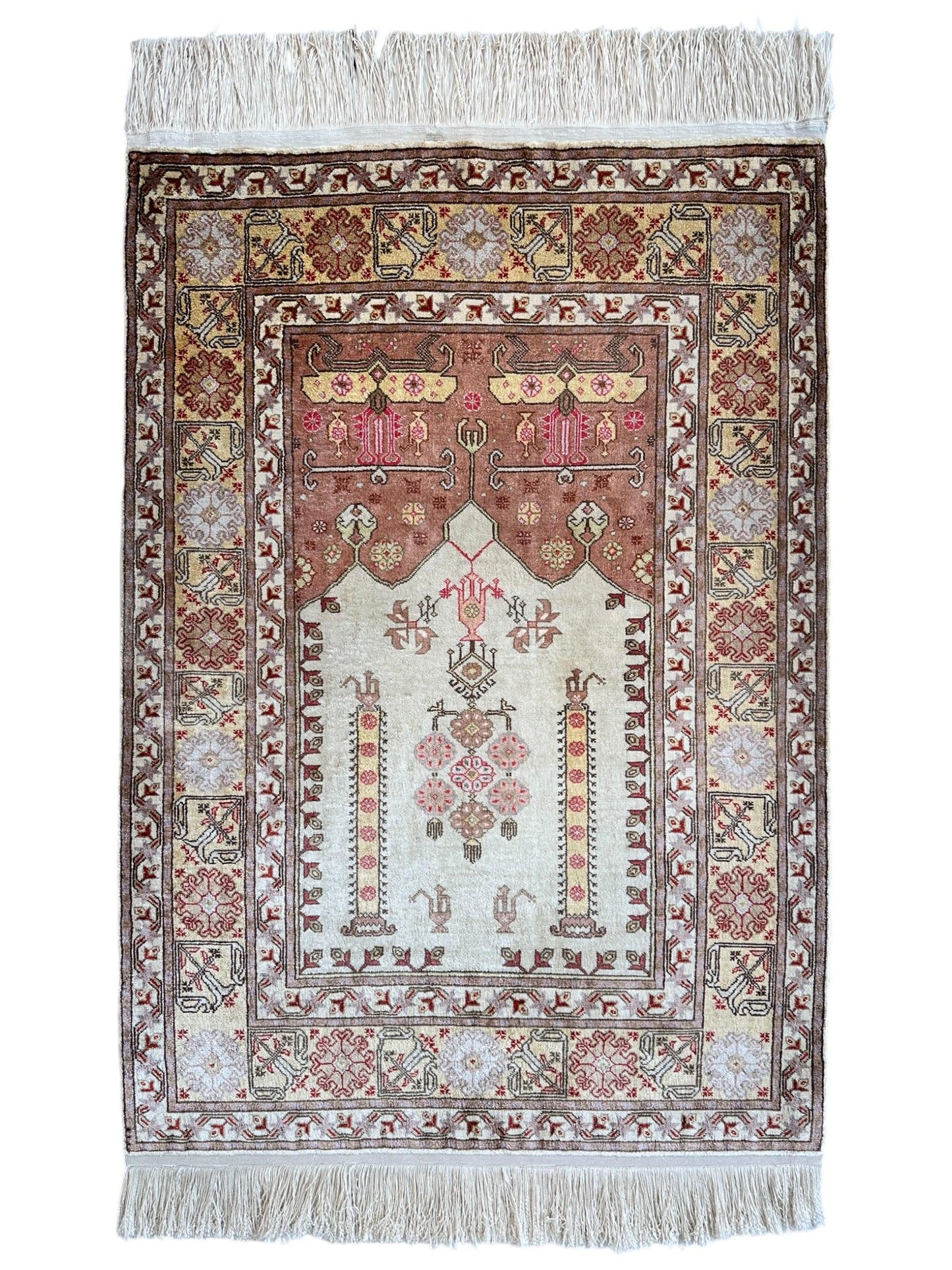 Luxurious Hand-Knotted Pure Silk Turkish Kayseri Rug – Intricate Floral & Geometric Design, 2’2” x 3’ - Nuvé