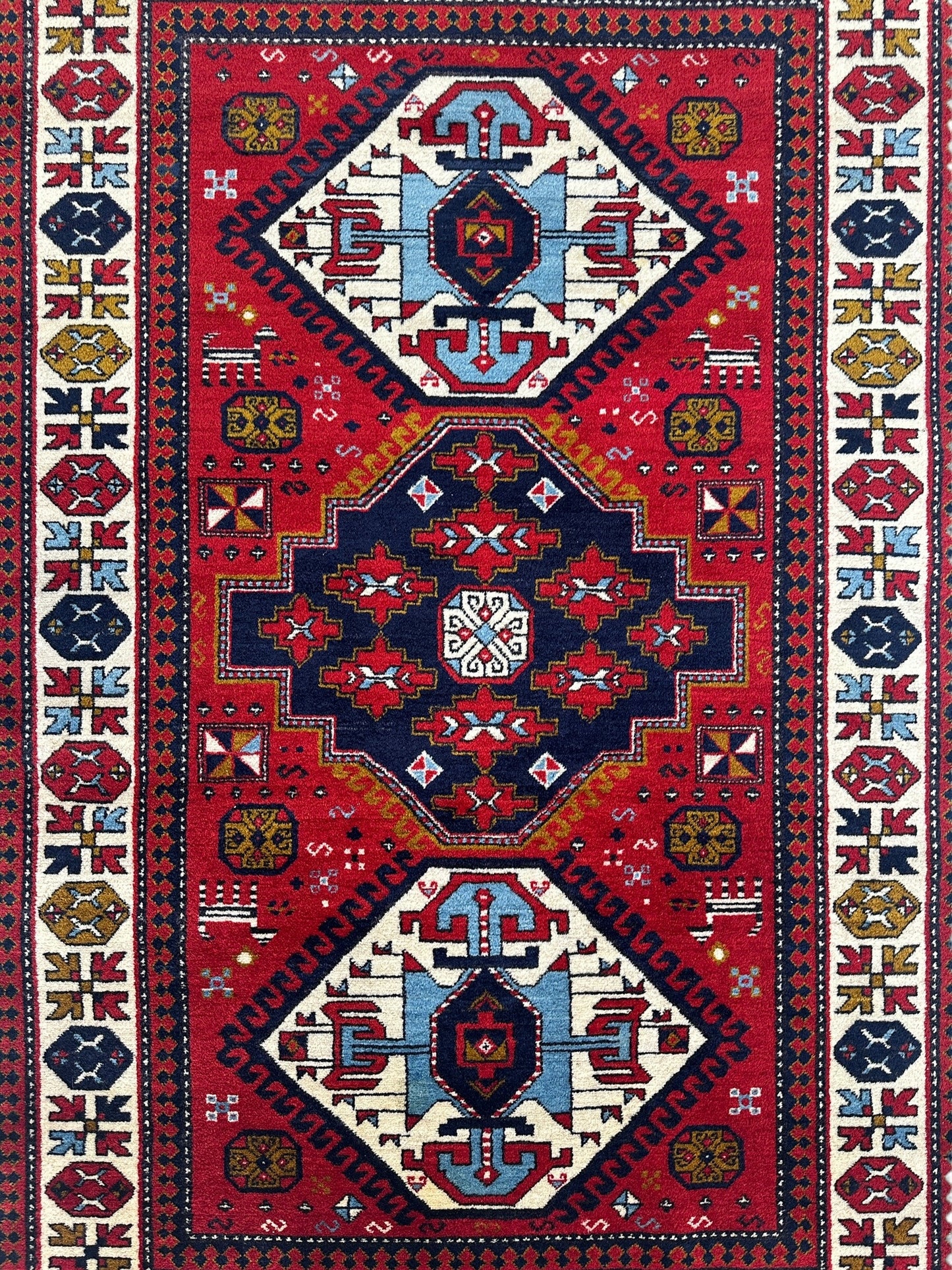 Armenian Yerevan Wool Rug – 4’6” x 6’11” – Hand-Knotted Geometric Design - Nuvé