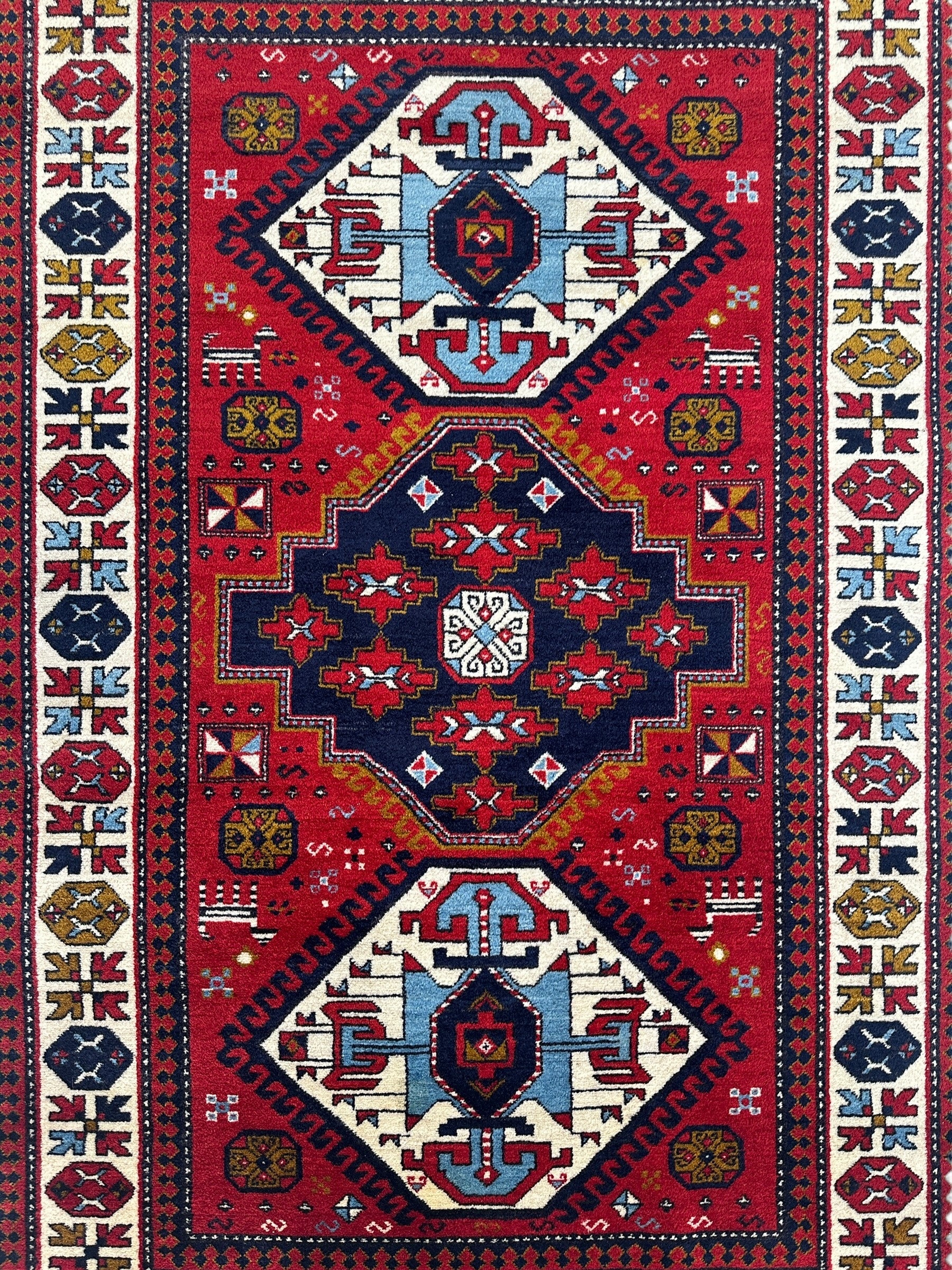 Armenian Yerevan Wool Rug – 4’6” x 6’11” – Hand-Knotted Geometric Design - Nuvé