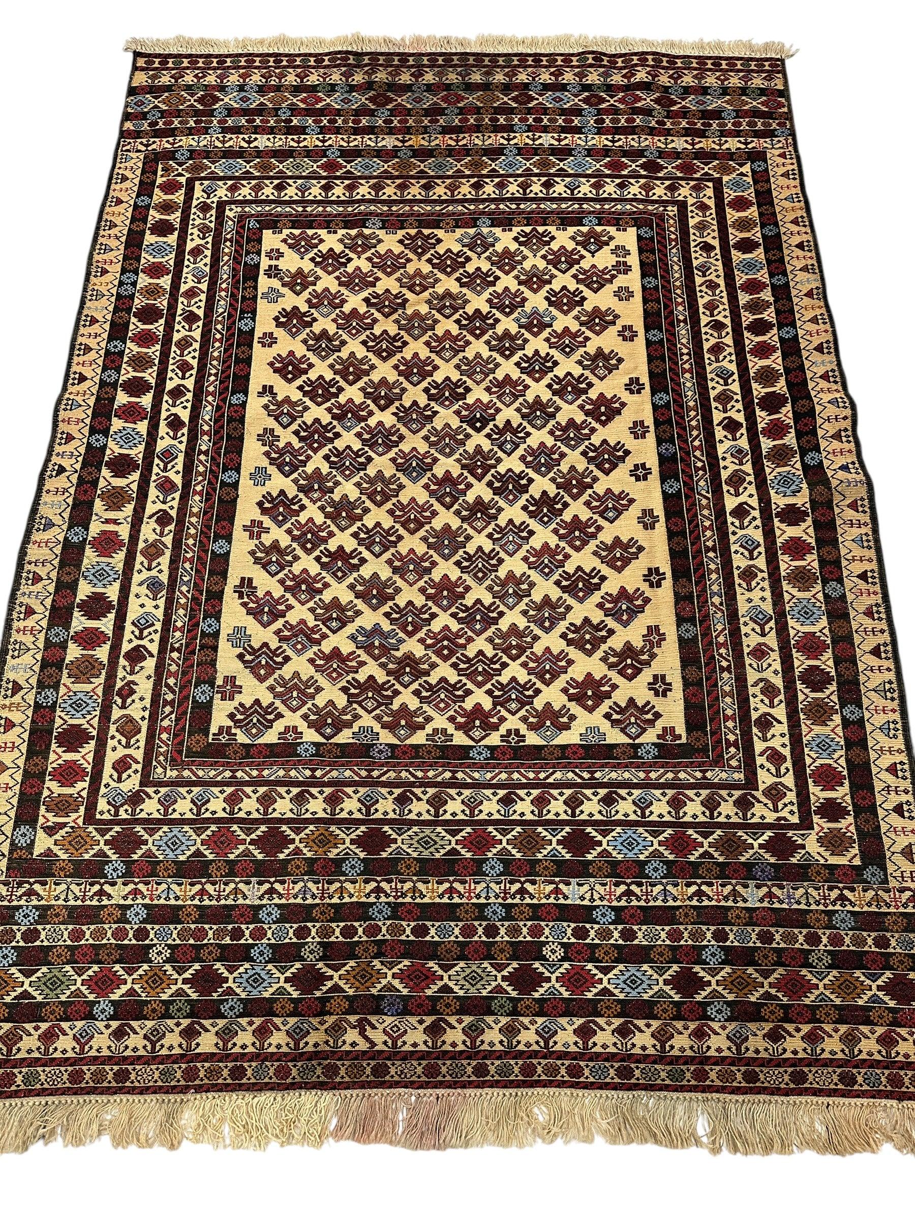 Hand-Woven Afghani Maliki Soumak Wool Kilim Rug - 4'2" x 6' - Nuvé