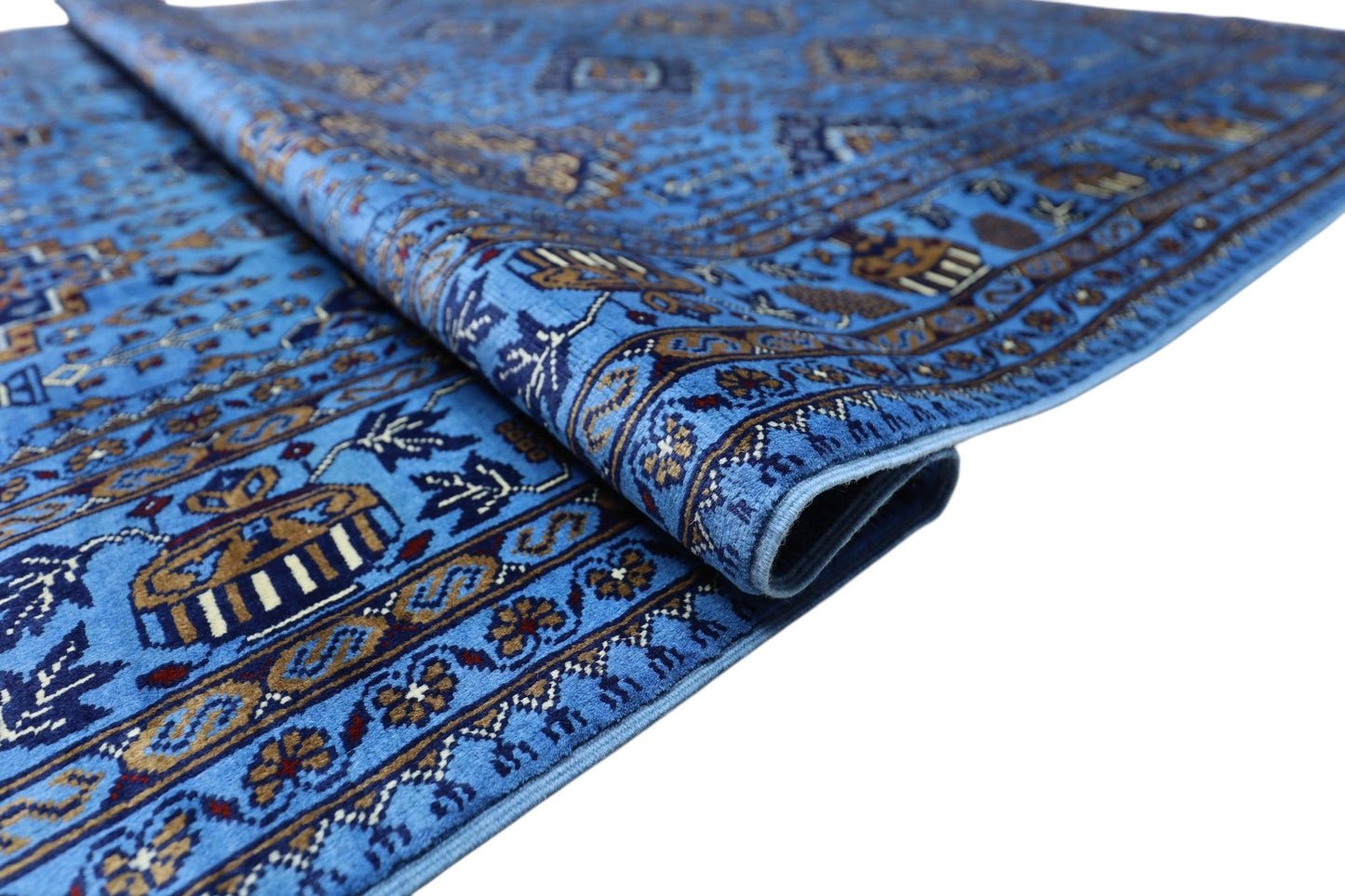 Hand-Knotted Zerkhaki Afghan Wool Area Rug – 6'6" x 10' | Elegant Blue Tones, Handmade Quality - Nuvé