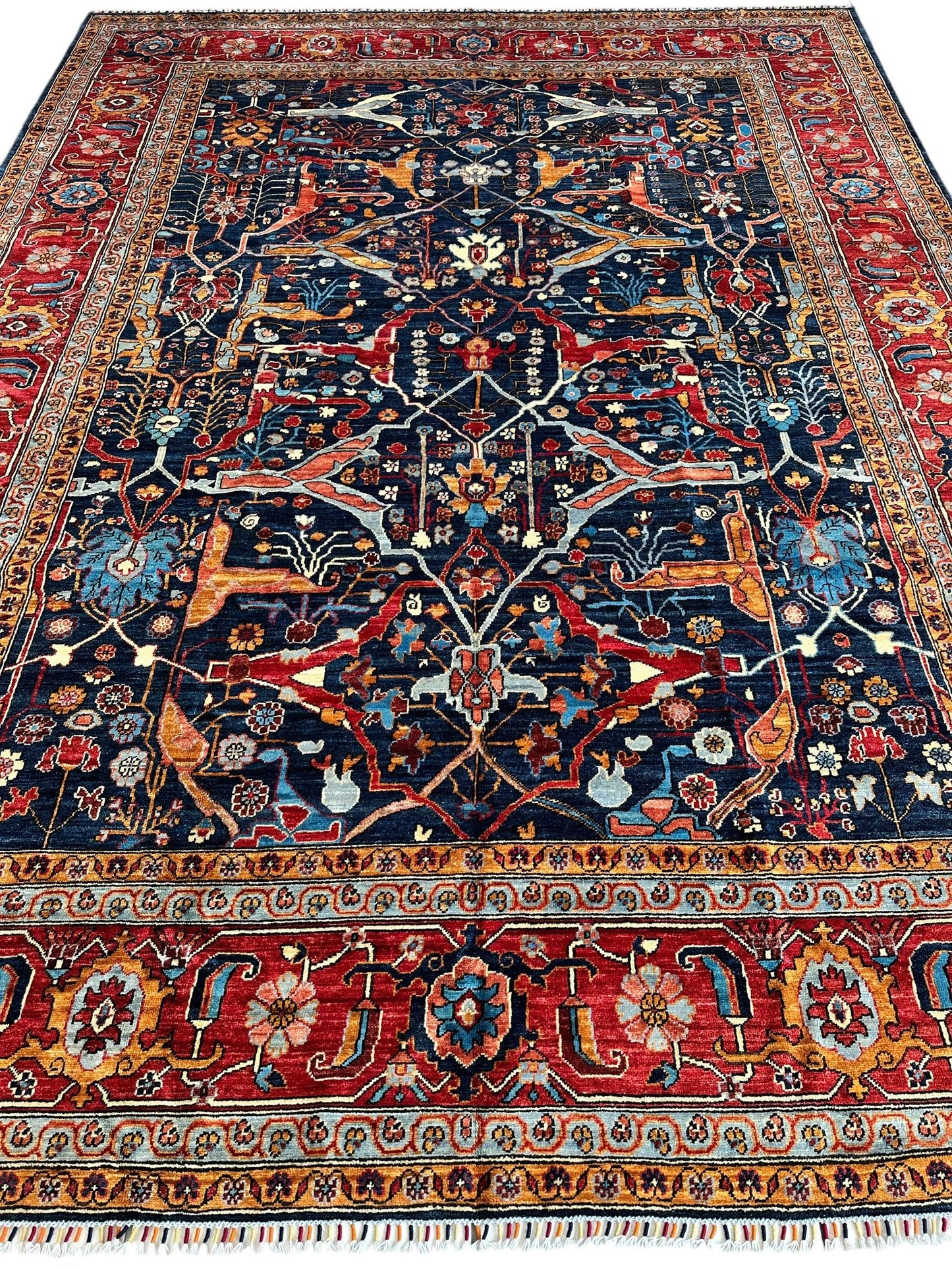 Hand-Knotted Afghani Bidjar Wool Rug – 9’x12’ – Intricate Geometric & Floral Motifs - Nuvé