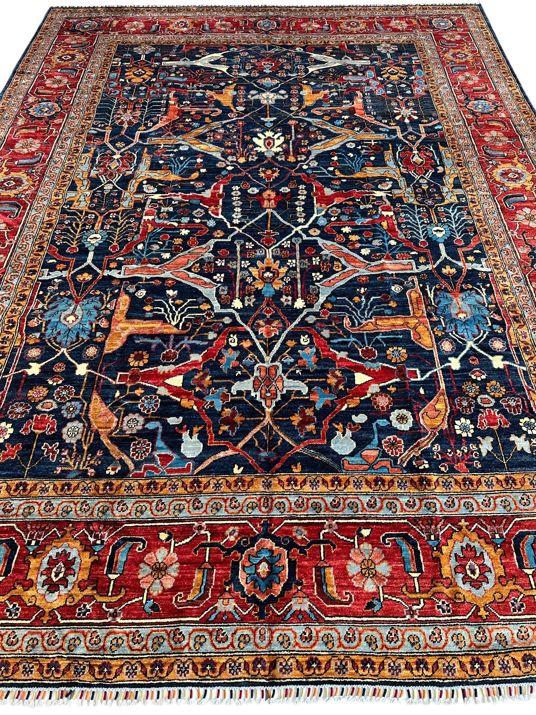 Hand-Knotted Afghani Bidjar Wool Rug – 9’x12’ – Intricate Geometric & Floral Motifs - Nuvé