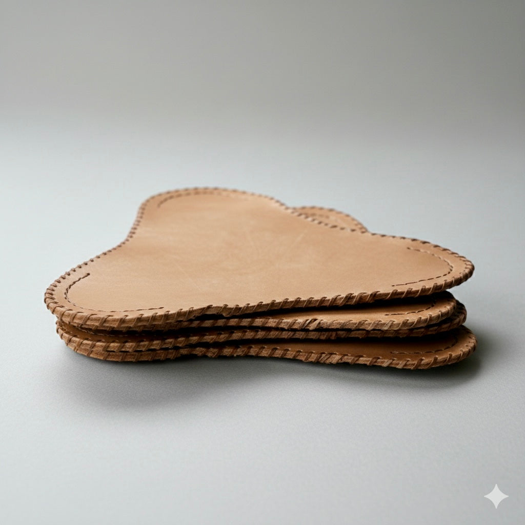 Bati Sentar picnic stool with natural leather seat and folding design, lightweight and portable for outdoor seating.