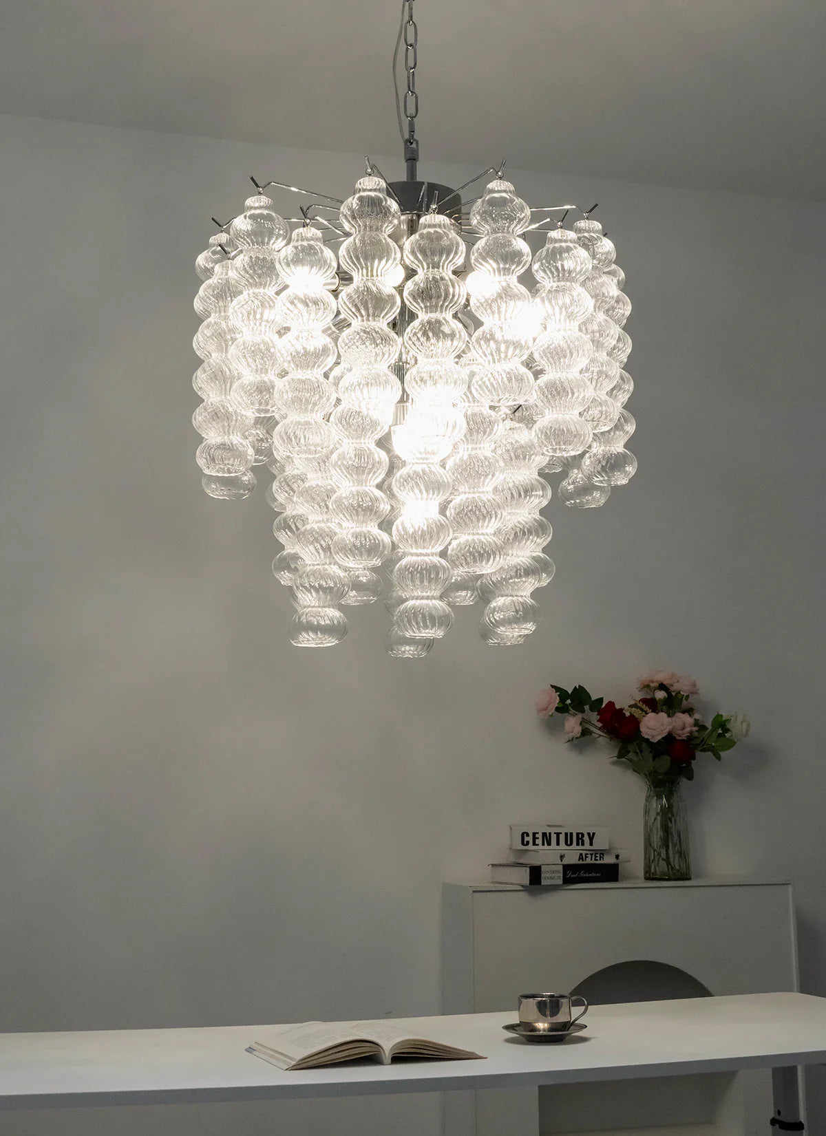 Beaded Vertical Textured Glass Chandelier