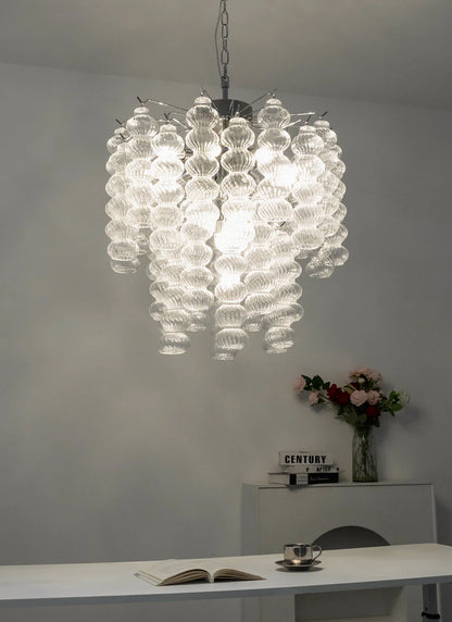 Beaded Vertical Textured Glass Chandelier