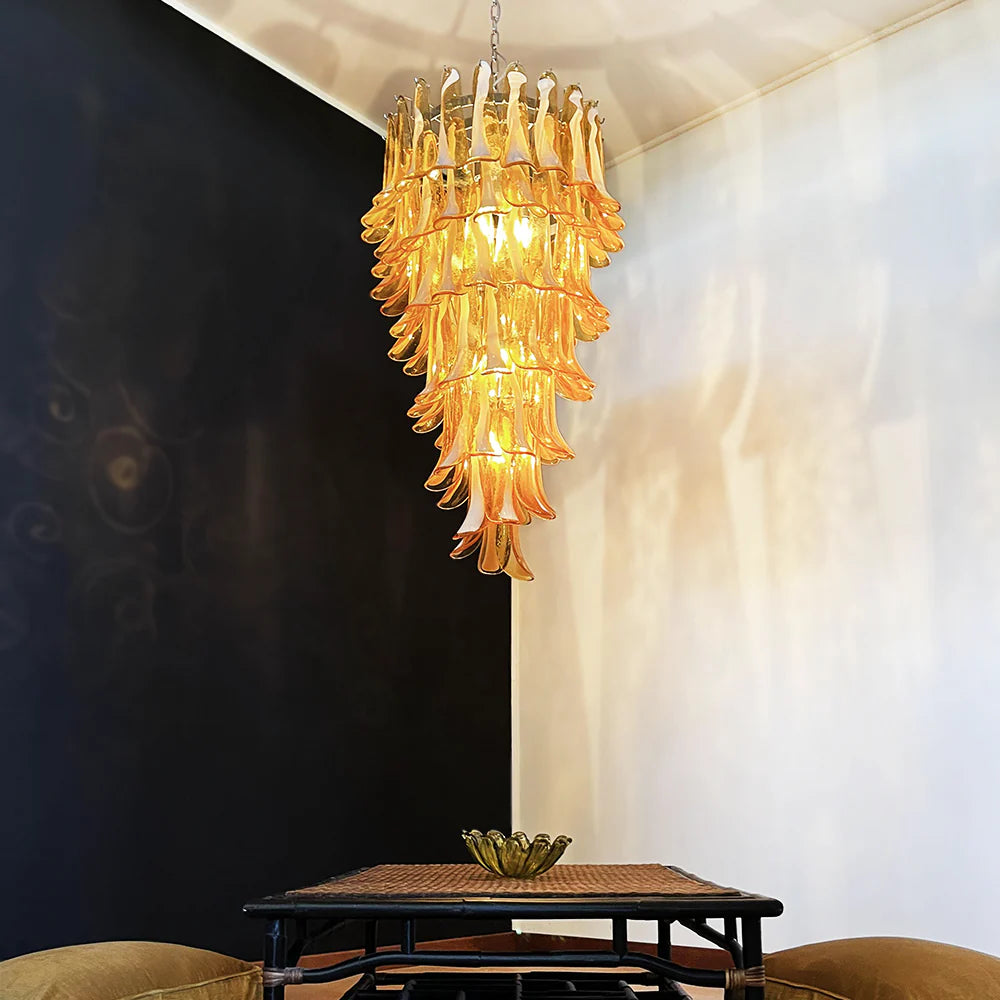 Petals Spiral Murano Amber Chandelier - Nuvé