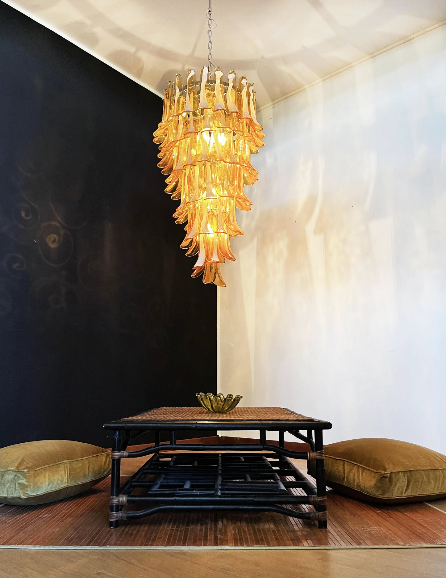 Petals Spiral Murano Amber Chandelier - Nuvé