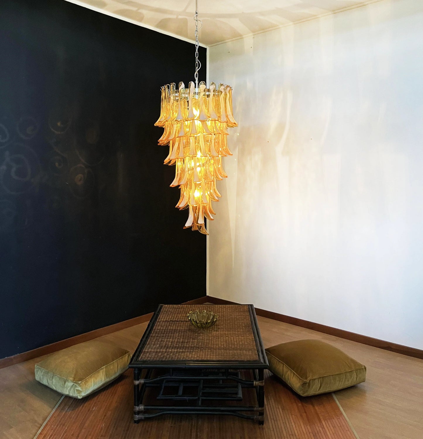 Petals Spiral Murano Amber Chandelier - Nuvé