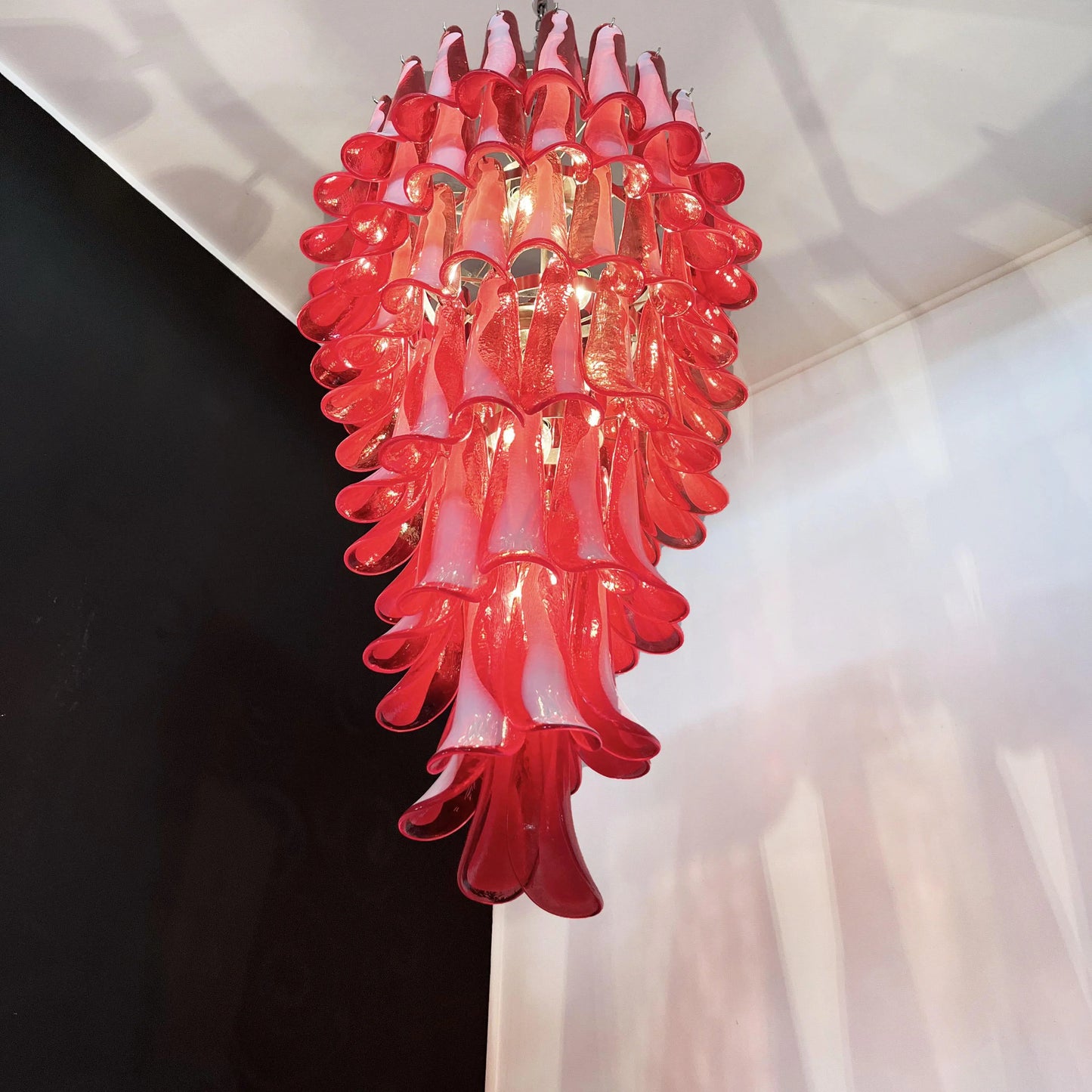 Petals Spiral Murano Red Chandelier - Nuvé