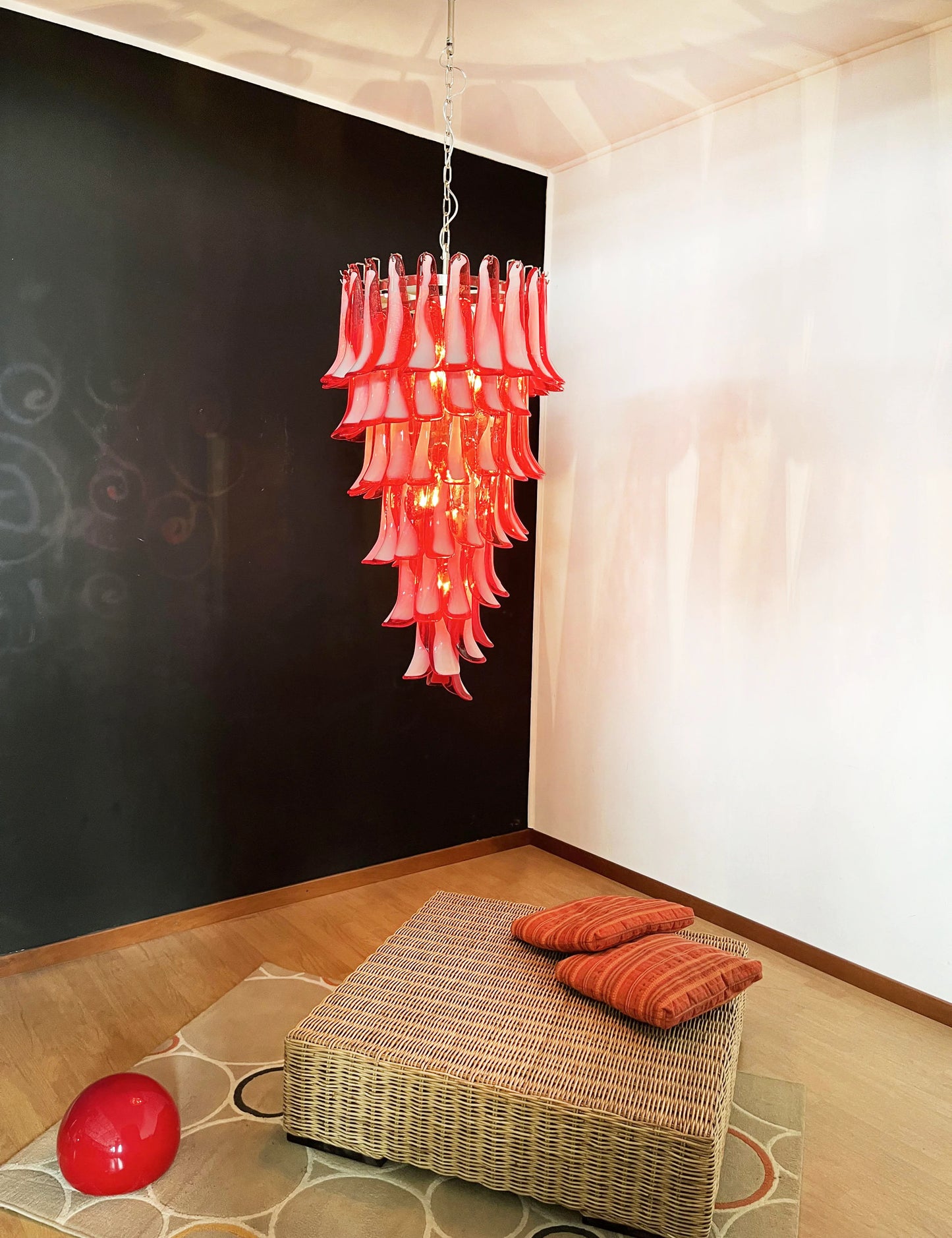 Petals Spiral Murano Red Chandelier - Nuvé